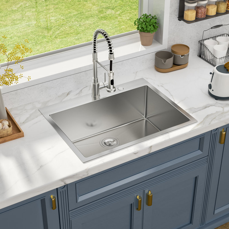 28" L x 22" W Drop-in Kitchen Sink 16 Gauge Stainless Steel Kitchen Sink Topmount Single Bowl Sink, Stainless Steel