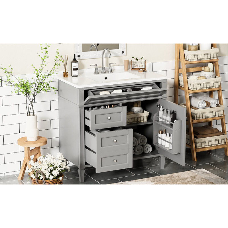 Meuble-lavabo de salle de bain moderne avec lavabo et tiroirs spacieux, Gris