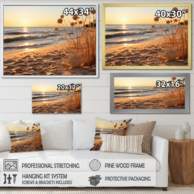 «Allyce Beachside Whispers VII», reproduction sur toile, H 34 po x l 44 po x P 1,5 po, Cadre photo argenté