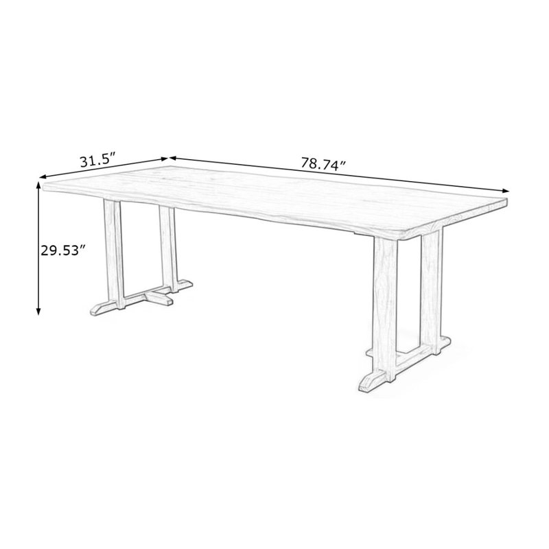 Burlywood Rectangular Solid Wood Dining Table, H 29,53 po x L 78,74 po x l 31,5 po