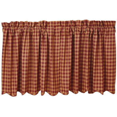 Zenaide Cotton Checkered Scalloped Cafe Curtain