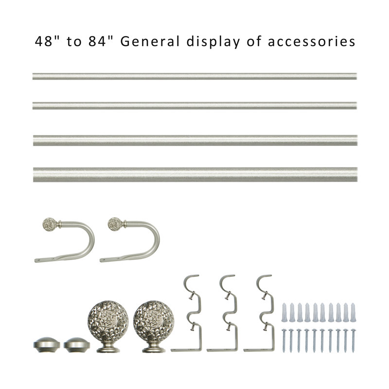 Tringle à rideau simple Seral réglable de largeur totale x 1 po de diamètre, 48" - 84", Étain