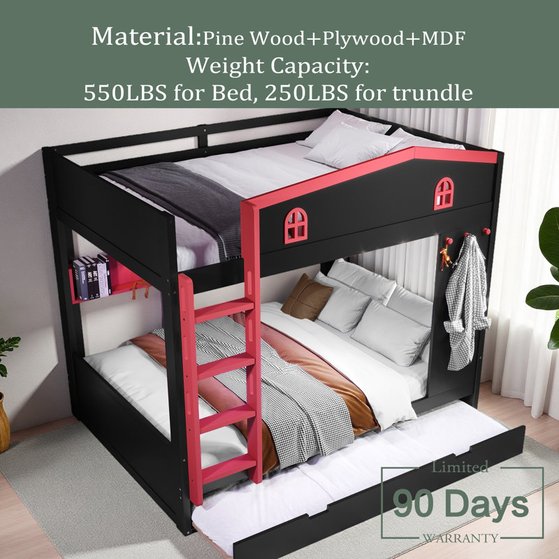 Lit superposé grand sur grand avec tablettes, lits superposés en bois massif avec crochets, aucun sommier nécessaire