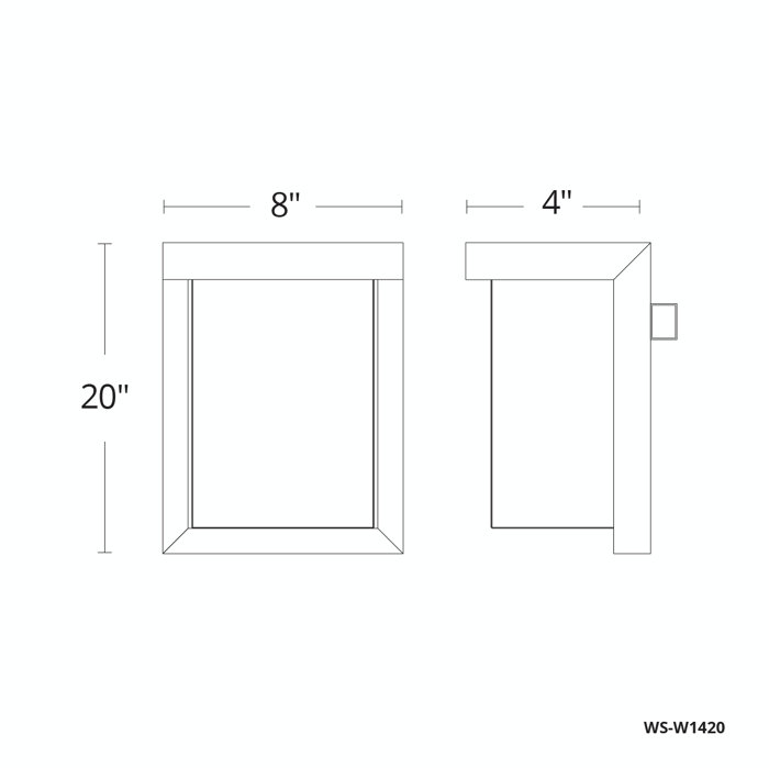Ledge Wall Light, 20" H x 8" W x 4" D, Aluminum, 3500K