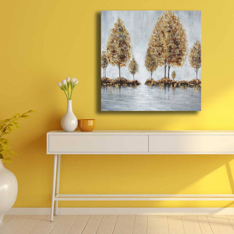 Golden Reflection Trees Canvas Wall Art