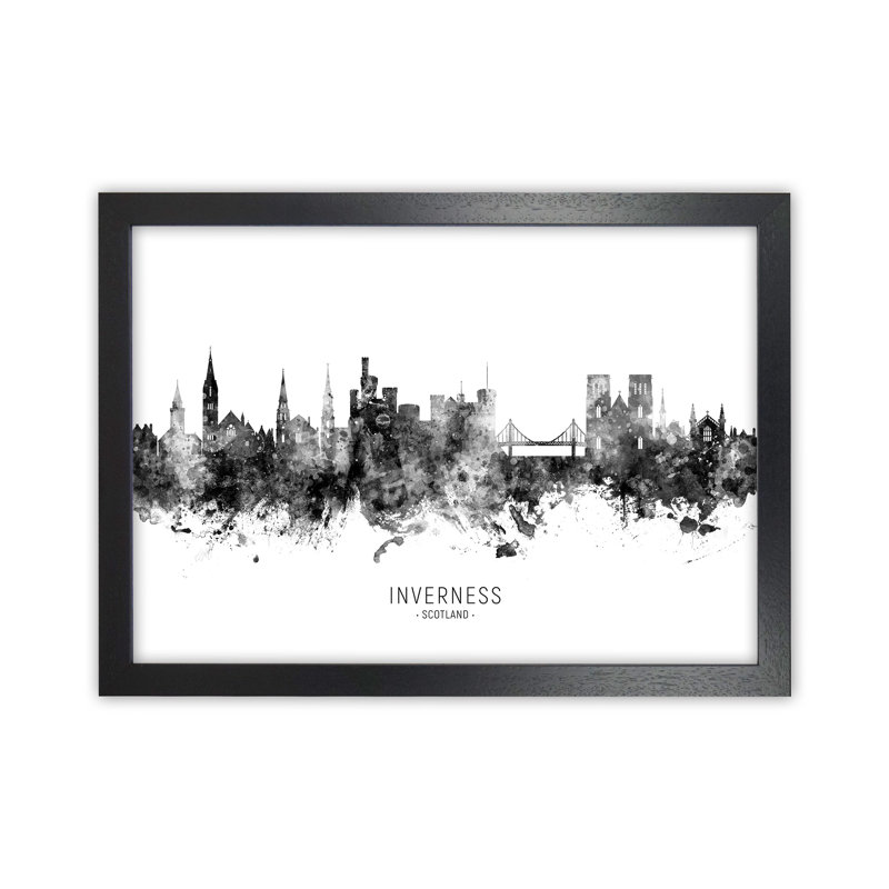 Inverness Scotland Skyline Black White City Name by Michael Tompsett - Print, Black Framed, 64cm H x 88cm W x 3cm D