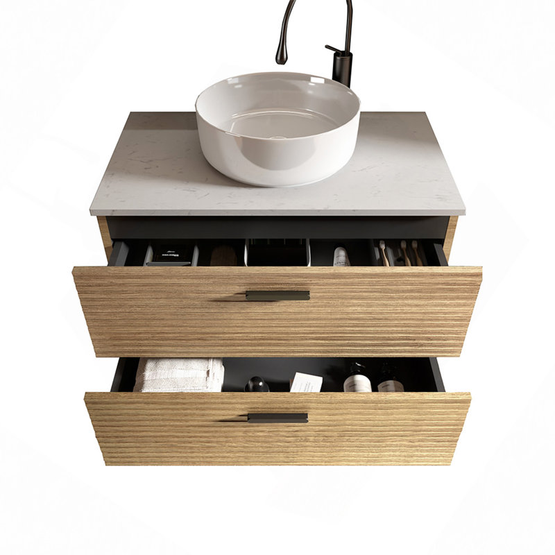 Meuble-lavabo rayé en chêne naturel avec lavabo en céramique, meuble-lavabo autoportant pour salle de bain moderne, KD, 30"