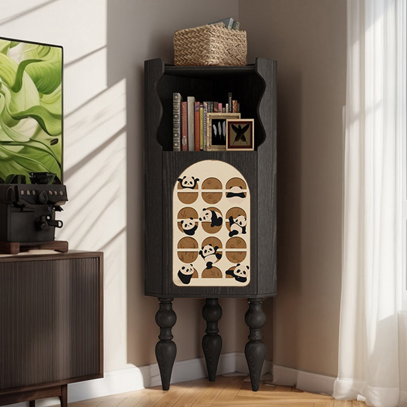 Multi-functional wooden corner bookcase, Black