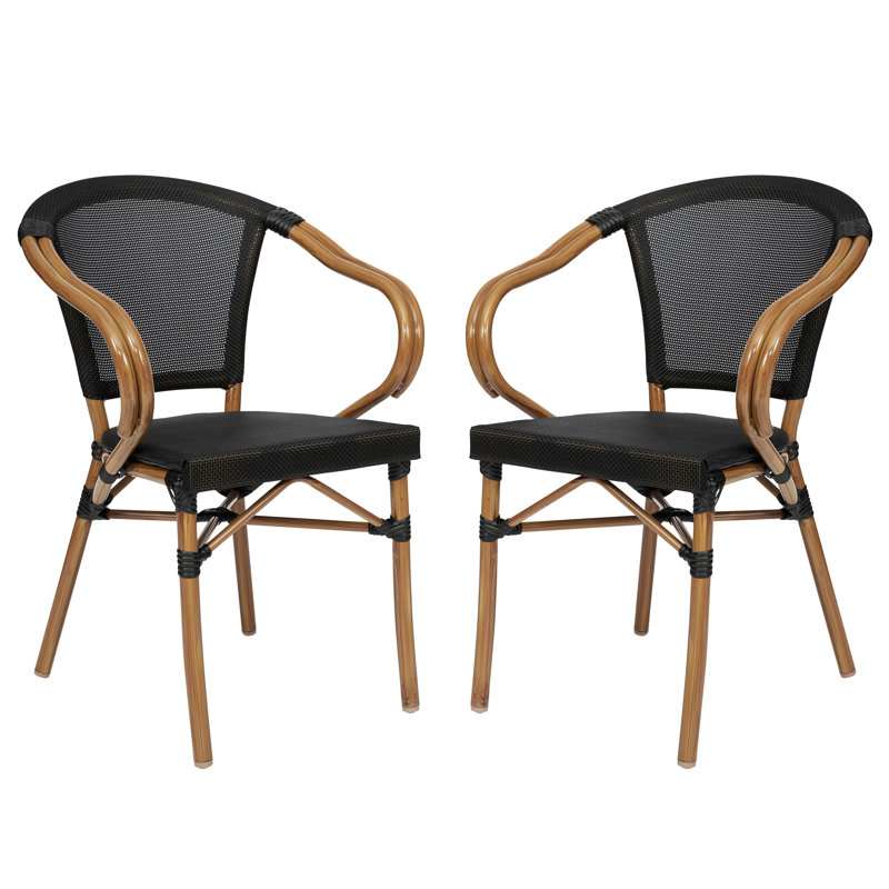 Chaises Paris Chiles All-Weather Commercial avec accoudoirs et structure en métal, Noir