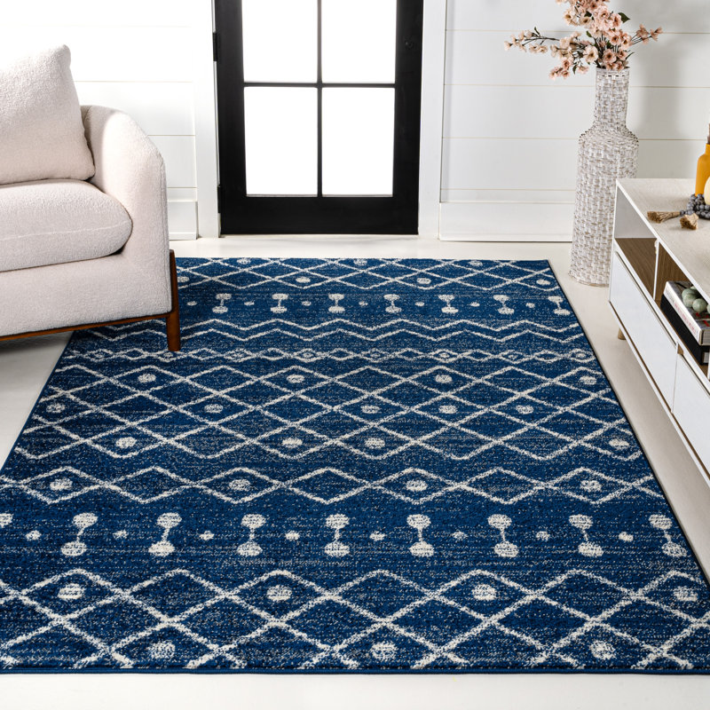 Tapis bleu marine / crème Keenon Beni Souk, Rectangulaire 3 pi x 5 pi