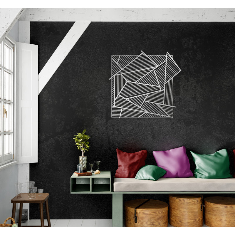Abstract and Geometric Lines Metal Wall Art & Wall Hanging Decor, Matte Silver, 13" H x 14" W