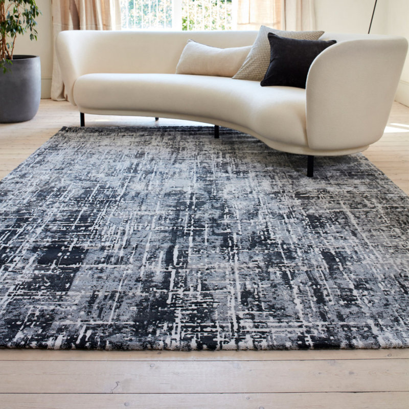 Abstract Black Luxurious Modern,Easy To Clean Rug For Bedroom & Living Room, Polypropylene Plastic/Polyester