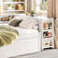 Lit de jour double avec couchette, structure de lit de jour en bois avec tiroirs de rangement, tablettes latérales et bureau, blanc-326990504-326990510