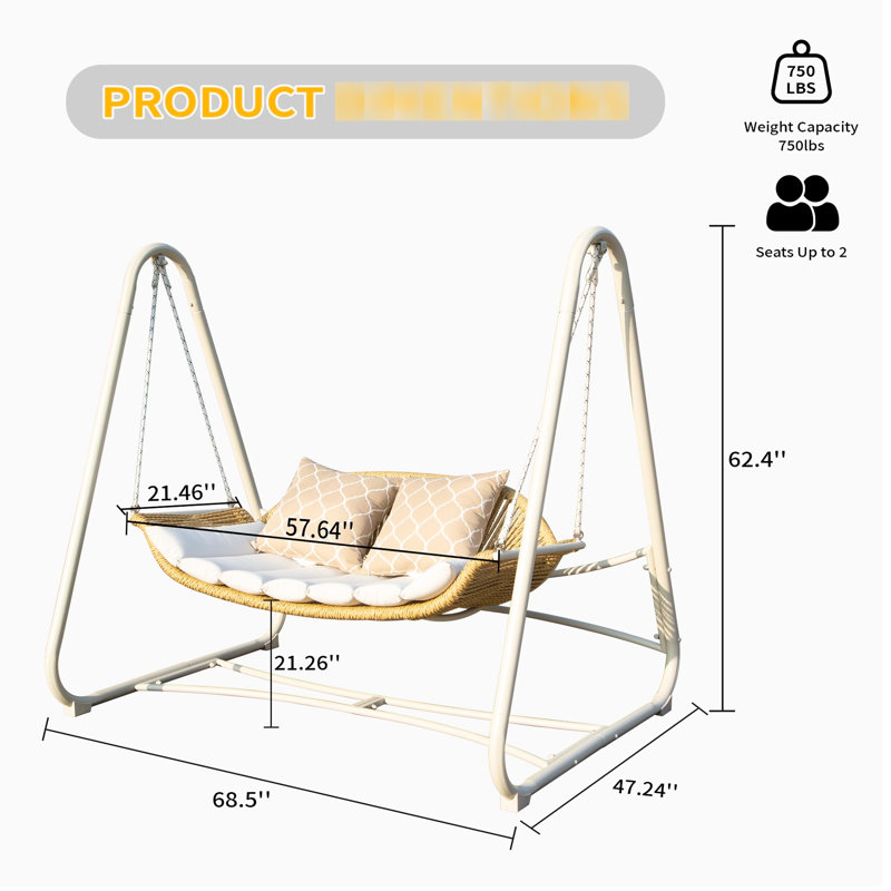2 Outdoor Patio Swing With - Cover Thick Cushioned 2 Courtyard Porch Chair - Relaxing Spot