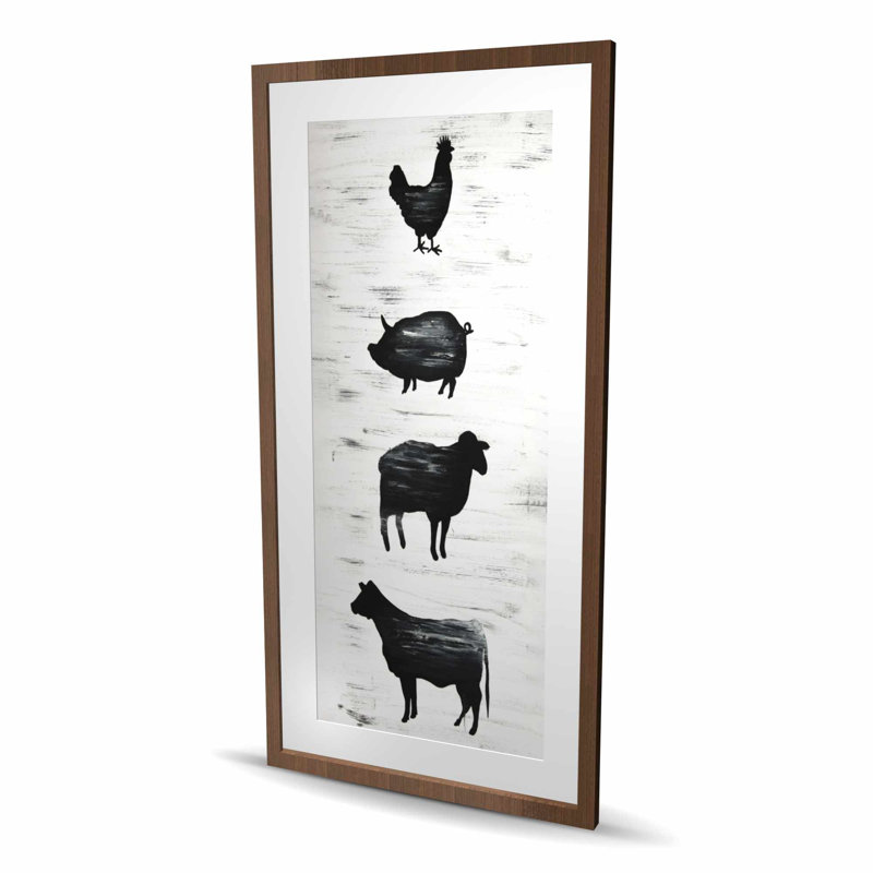 Animaux de ferme, reproduction encadrée avec passe-partout | Décoration de cuisine
