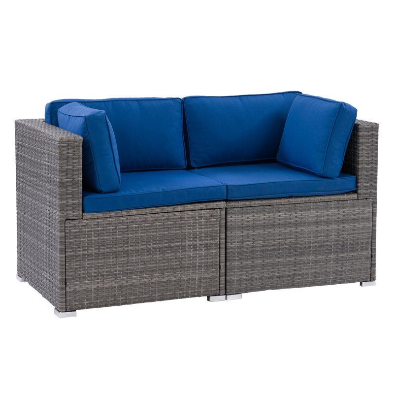 Causeuse d'extérieur en osier avec coussins Newburyport, Bleu, Gris