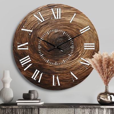 Brown Calm Current Spiral I - Abstract Spirals White Face Wall Clock