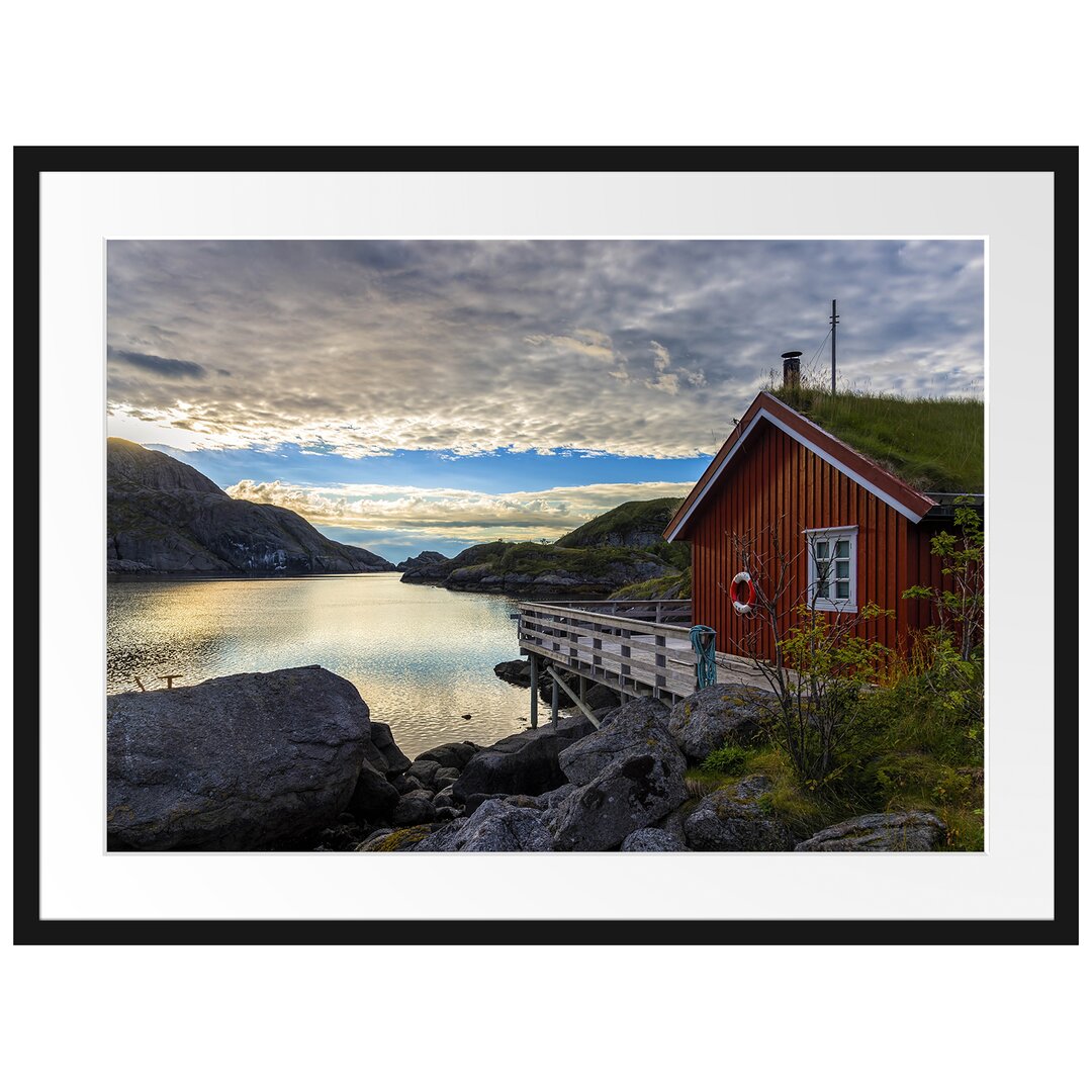 Gerahmtes Poster Sonnenaufgang am Fjord Norwegens