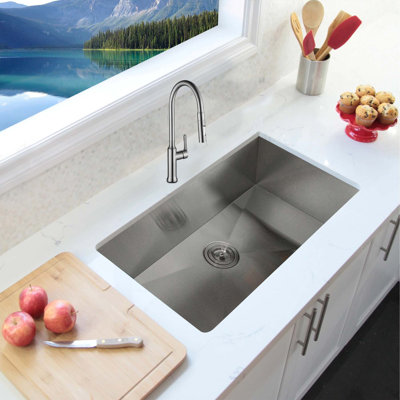 KBFmore 32 Inch Single Bowl Stainless Steel Handmade Kitchen Sink with 3 Pieces Sink Accessories -  OS32SSG