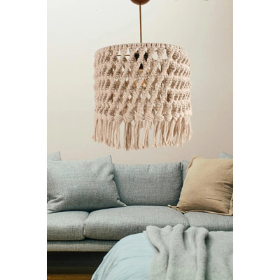 Lustre crème en macramé, hauteur réglable 9,8 po x 7,9 po, base en plastique, hauteur totale de 25 à 23,6 po | Ampoule E27 de 40 W maximum (non incluse) | Éclairage de maison élégant pour le salon et la salle à manger, indice de protection IP20