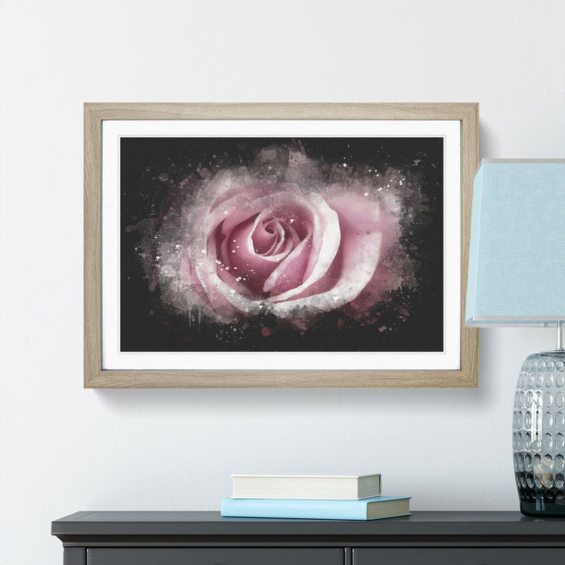 Pretty in Pink Rose Flower - Picture Frame Graphic Art Print, Oak Framed, 62cm H x 87cm W x 2cm D