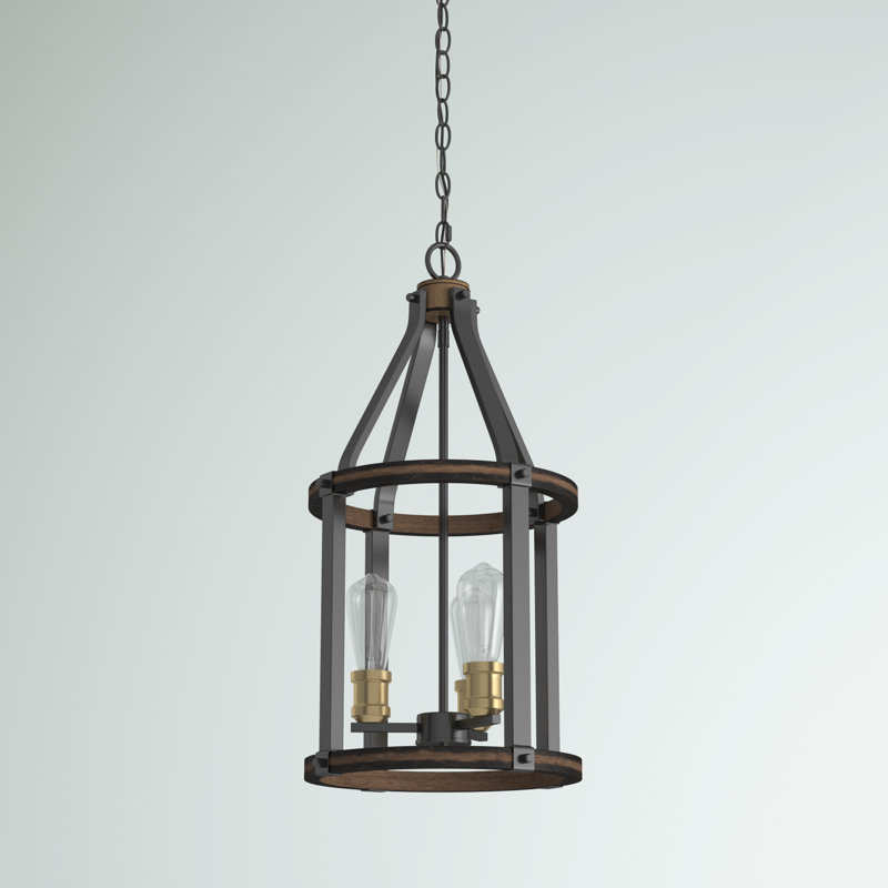 Luminaire suspendu cylindrique 3 lumières Charles, Acajou rustique
