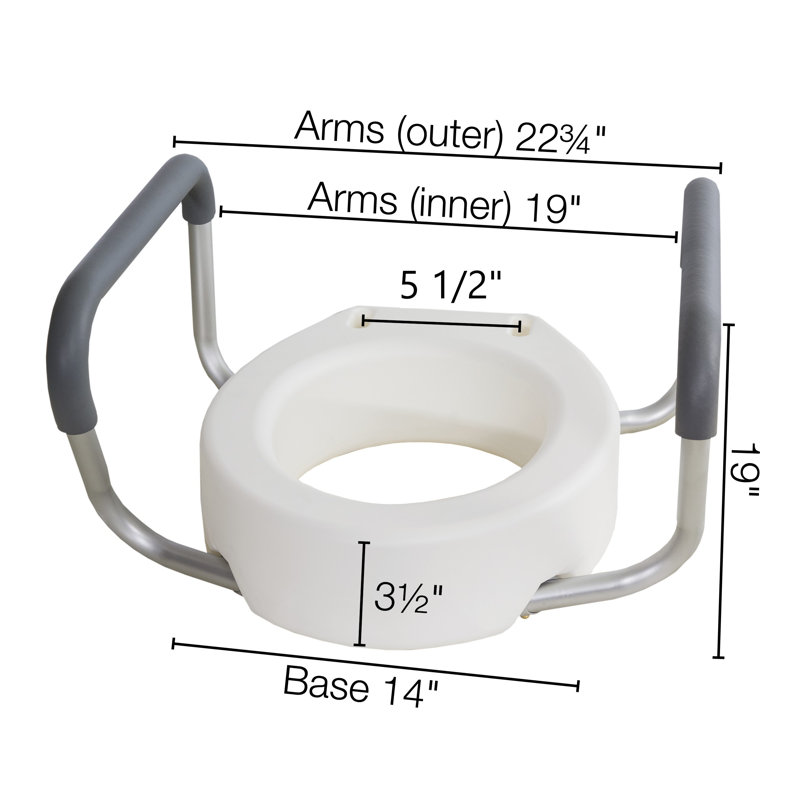 White Elevated Toilet Seat Riser with Padded Arms