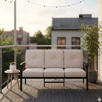 70 pouces 3 patio, coussins beige, toutes saisons, structure kaki, mousse haute, idéal pour les porches tout temps avec des dimensions de 70 po, des jardins robustes