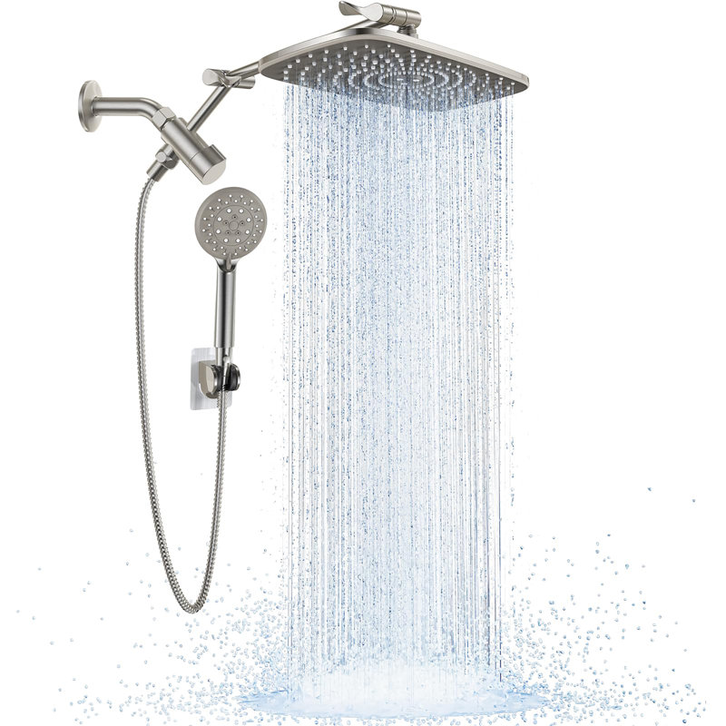 Rain Shower Head and Wide Showerhead Combo, Brushed Nickel