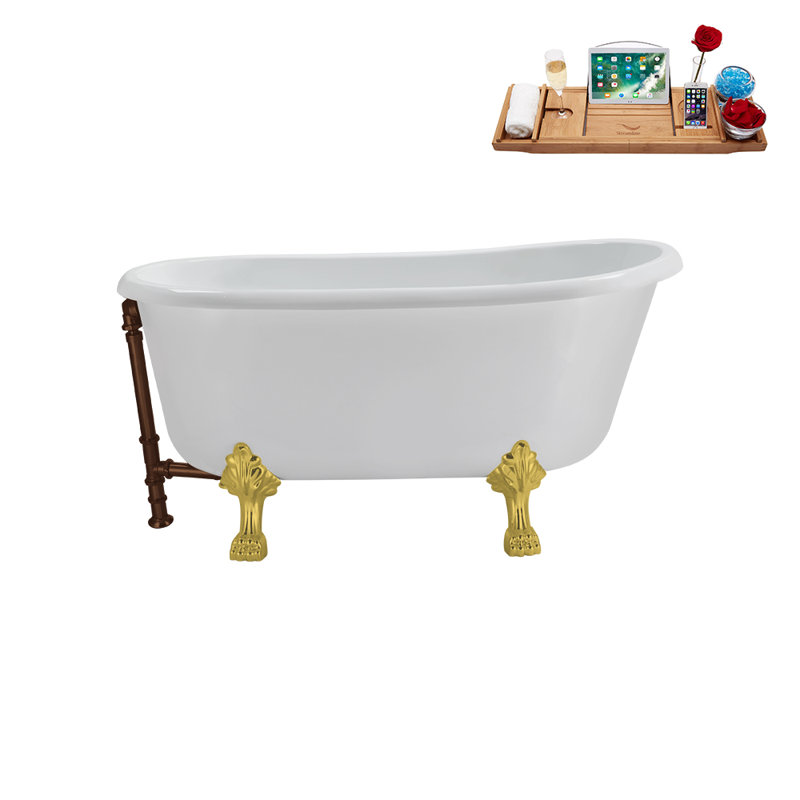 57.5'' x 29.5'' Freestanding Soaking Acrylic Bathtub, Matte Oil Rubbed Bronze, Polished Gold
