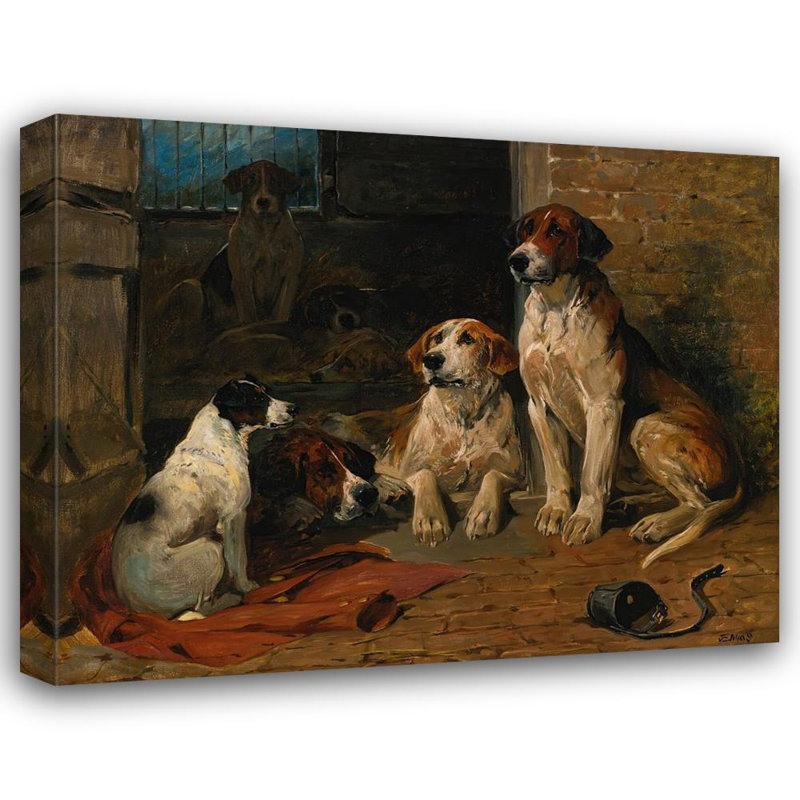 "Hound par un chenil" par John Emms - Art mural sur toile tendue avec châssis, H 14 po x l 18 po