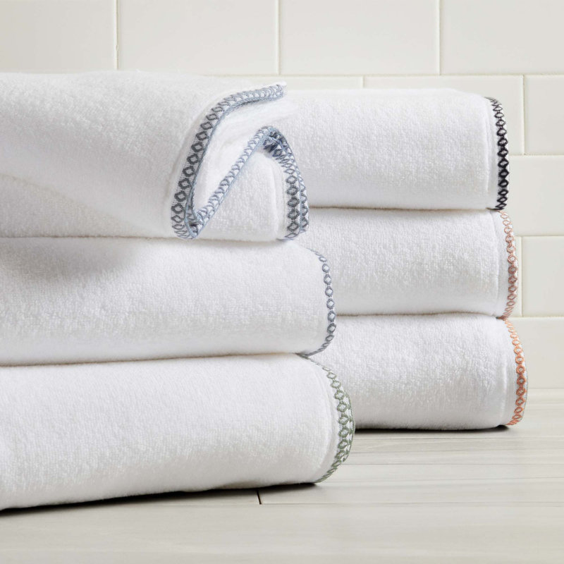Ensemble de serviettes de bain décoratives en coton léger, Essuie-mains - paquet de 6, Blanc / bleu chambray
