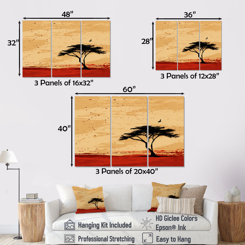 Arbre africain harmonieux 1 - Art mural africain, Toile tendue, H 28 po x l 36 po x P 1 po