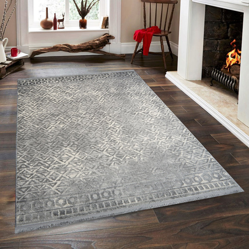 Tapis luxueux, gris et crème, 6,6 x 9,5 pieds | 60% polypropylène / 40% polyester, 1 700 g / m² | Hauteur des poils de 7 mm, 320 000 points de fil | Durable, facile à nettoyer, parfait pour le décor du salon et de la salle à manger
