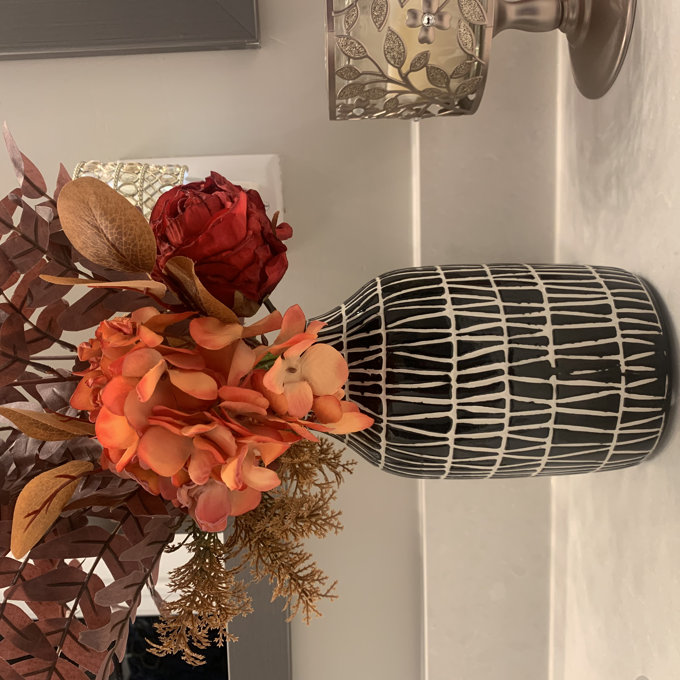 Modern Ceramic and Stoneware Vase with Embossed Geometric Pattern for Sleek Decorative Accent Display - 5" H x 5" W x 5" D