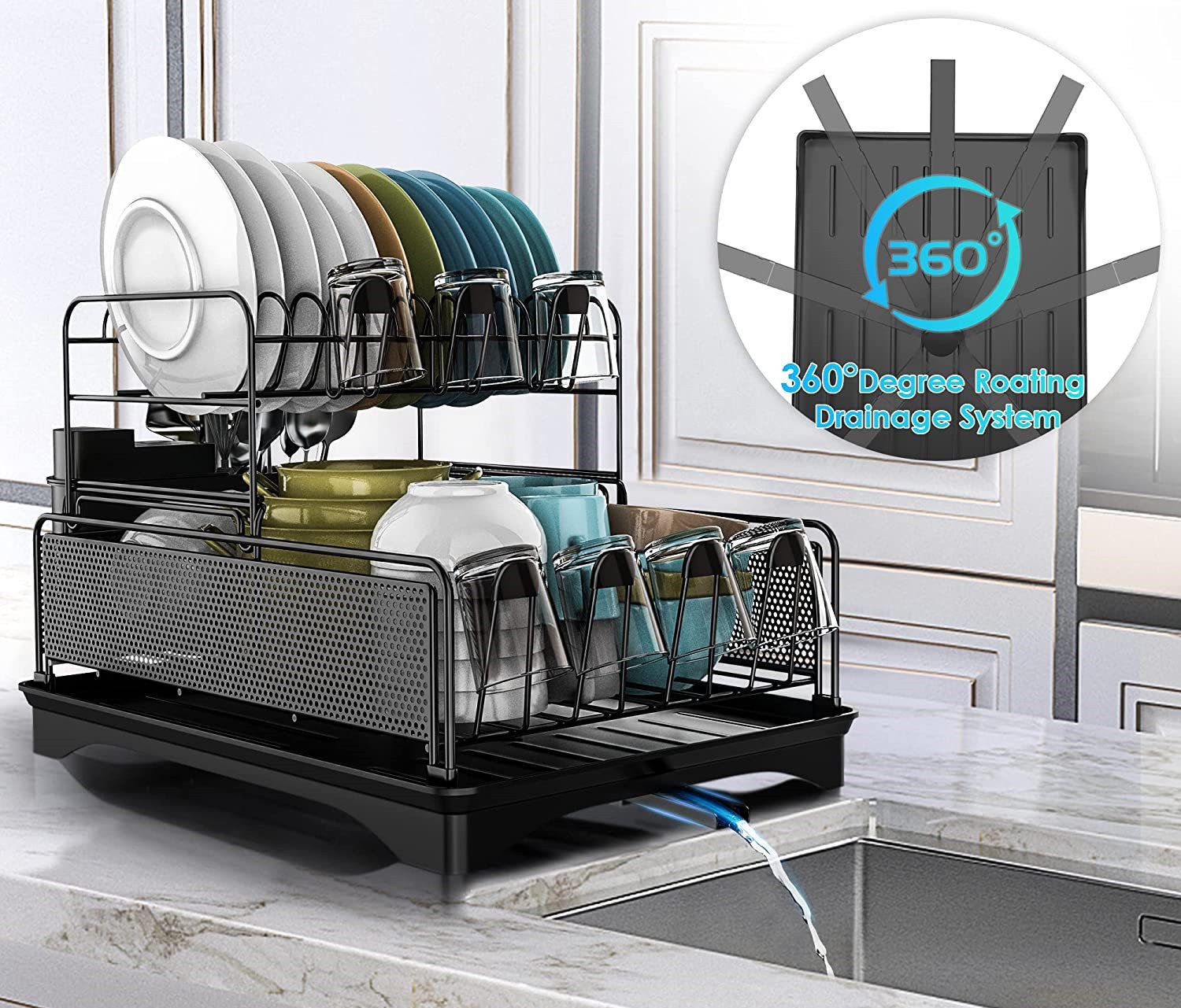 Dish Drying Rack - 2 Tier Dish Drying Rack and Drainboard for Apartment  Kitchen Counter, Large Capacity Dish Drainer Organizer Kitchen Rack with