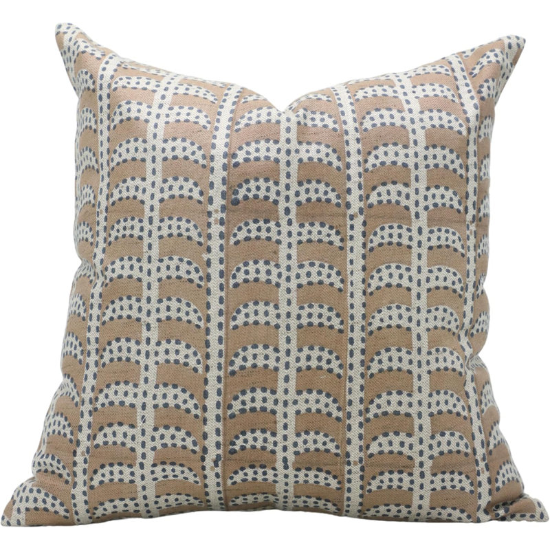 Fabdivine Garud Block Print Pillow Cover Handmade Linen Boho Cushion with Zipper, Natural Decorative Throw Pillow for Sofa & Bed- 20x20 Inch 