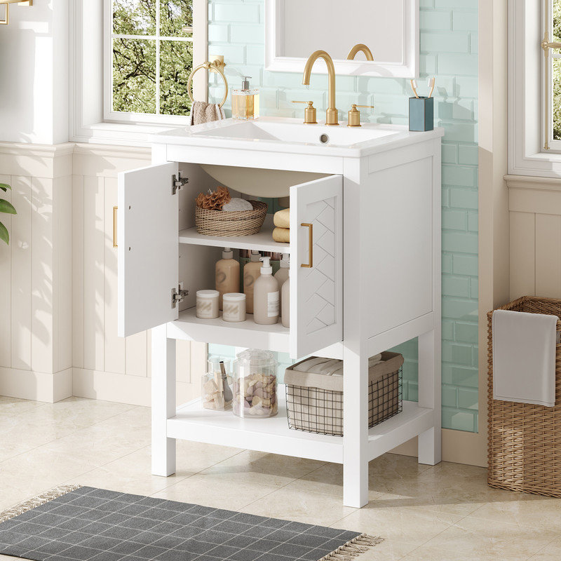 Meuble-lavabo 24 po avec structure ouverte au dos et tablette réglable, Blanc