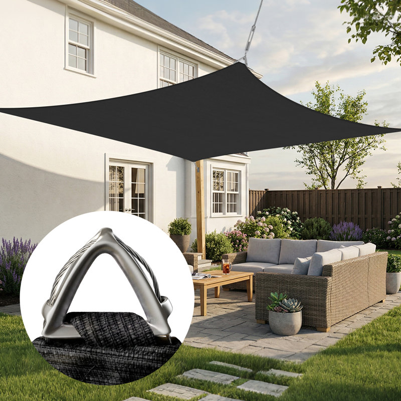 Pare-soleil rectangulaire Amgo Pro Ring, 16 pi x 20 pi, Noir, noir, noir, noir