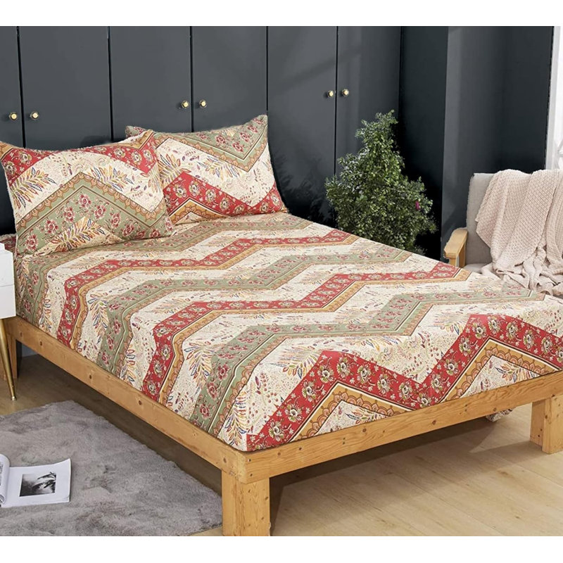 Drap-housse à chevrons avec taies d'oreiller, Drap-housse pour grand lit avec taie d'oreiller