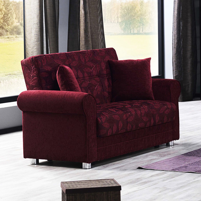 Canapé-lit rembourré en bourgogne - Collection Compartiments de rangement, profondeur 62,89 po, couchette en chenille de 47,2 po x 44,7 po, surface facile à nettoyer, capacité de poids de 600 lb