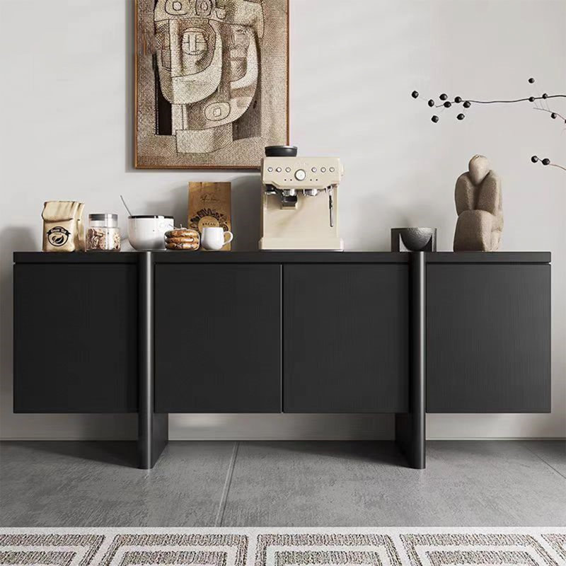 Armoire de rangement et de salon en bois massif Mid-Century moderne minimaliste noir, H 33,46 po x l 70,87 po x P 15,75 po