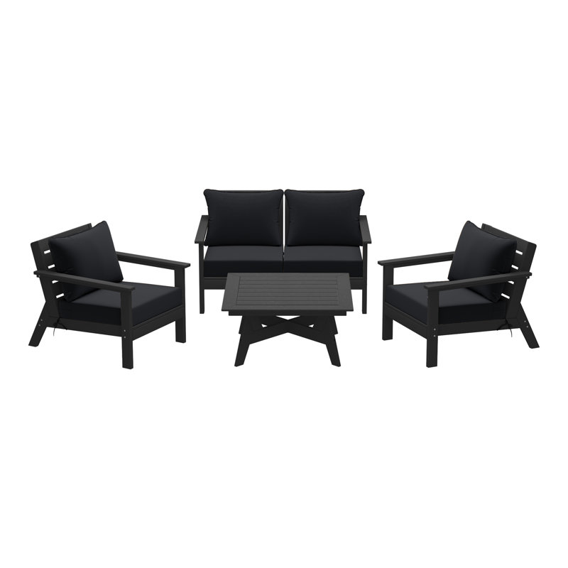 Ensemble de conversation à assise profonde 5 pièces, Noir, noir, noir, noir, Noir, noir, noir, noir