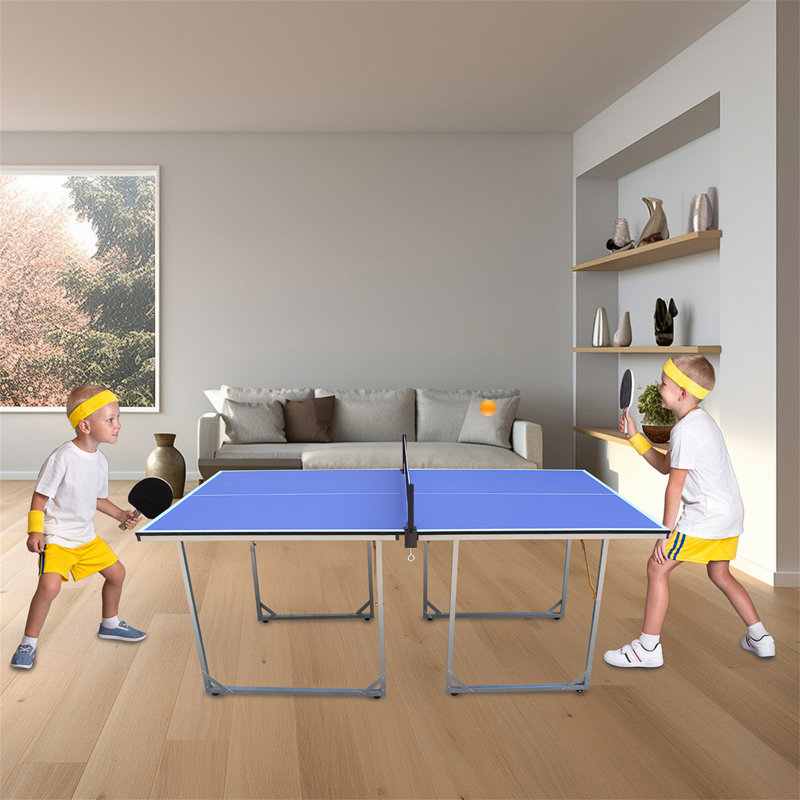 6Ft Mid-Size Table Tennis Table Foldable & Portable Ping Pong Table Set For Indoor & Outdoor Games With Net