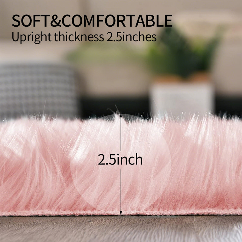 Tapis de salon en fausse peau de mouton rose Lush, Nouveauté 2 pi x 4 pi