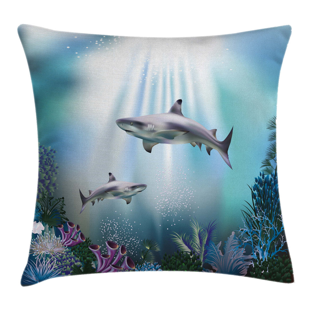 Underwater Sharks Coral Aquatic Pillow Cover Ambesonne 