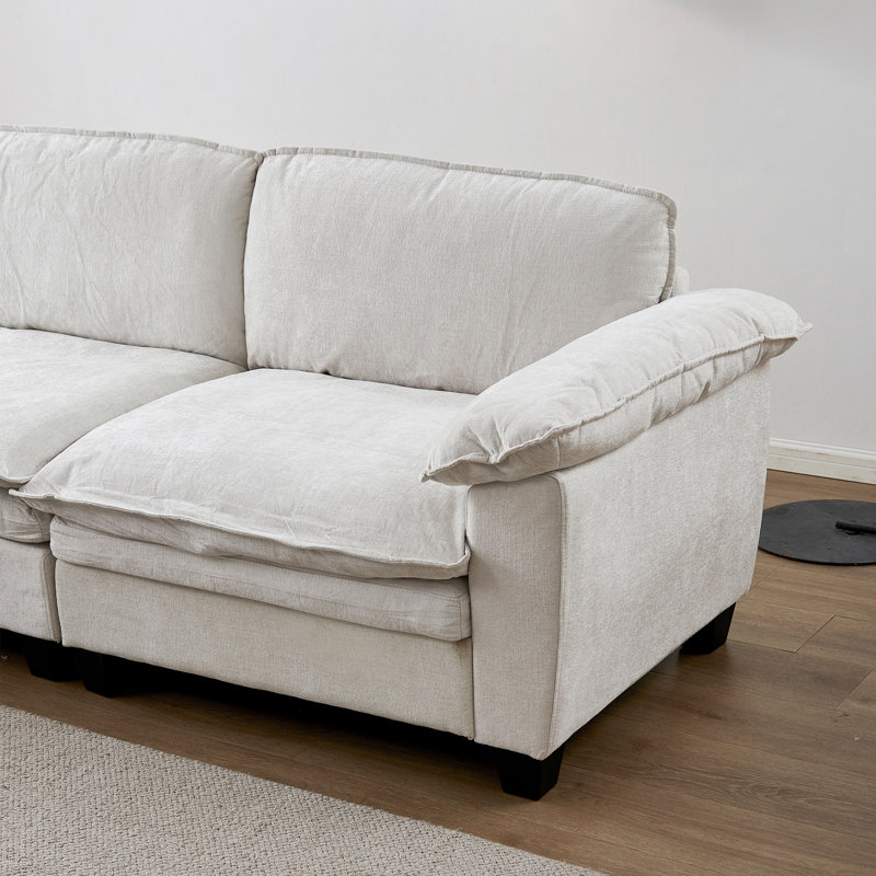 4-Seat Sectional Sofa With 2 Ottomans, Beige Chenille