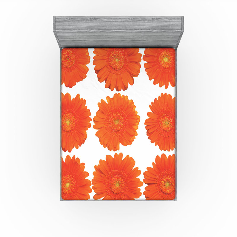 Drap-housse orange Ambesonne, Floral orange, Drap-housse de taille double