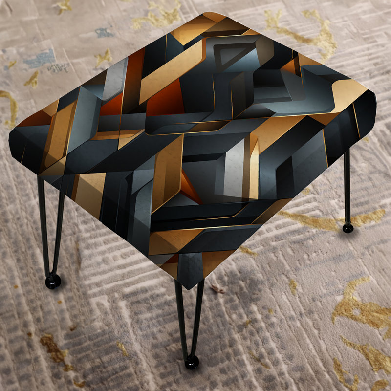 Black Structured Chic Geometric Melody - Geometric Rectangle Ottoman
