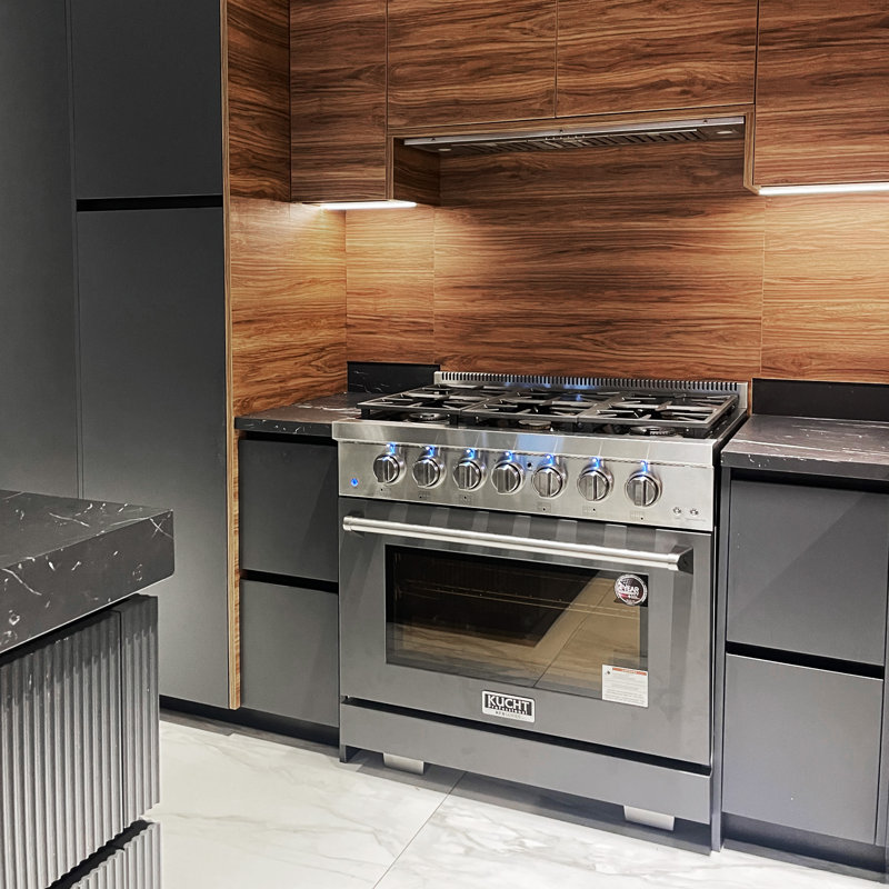 36 in. 5.2 cu. ft. Natural Gas Range and Convection Oven in Black with True Simmer Burners, Natural Gas, Silver